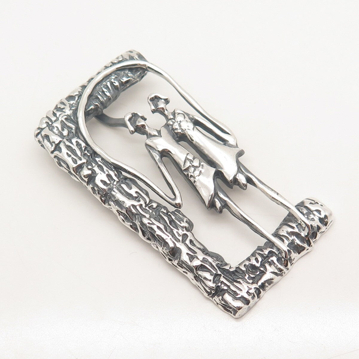 925 Sterling Silver Vintage Mexico ROCA Girls Textured Slide Pendant