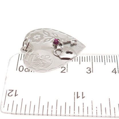 Crea 925 Sterling Silver Vintage Rhinestone Sweet 16 Heart Charm Pendant