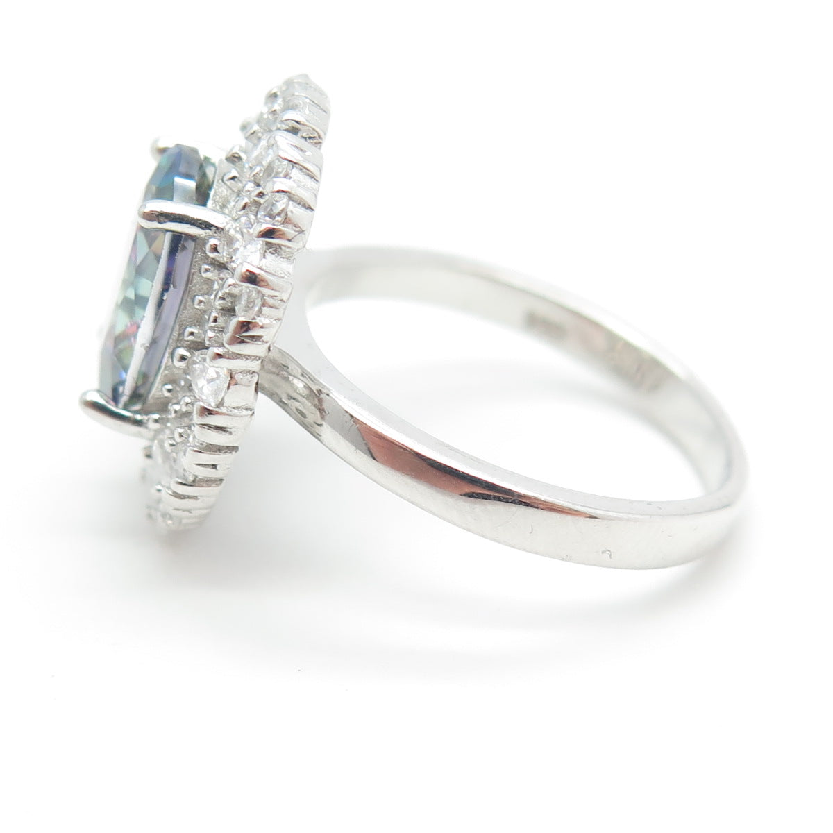 925 Sterling Silver Oval-Cut Mystic Crystal & Multi C Z Bohemian Ring Size 7
