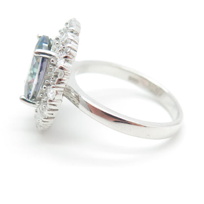 925 Sterling Silver Oval-Cut Mystic Crystal & Multi C Z Bohemian Ring Size 7