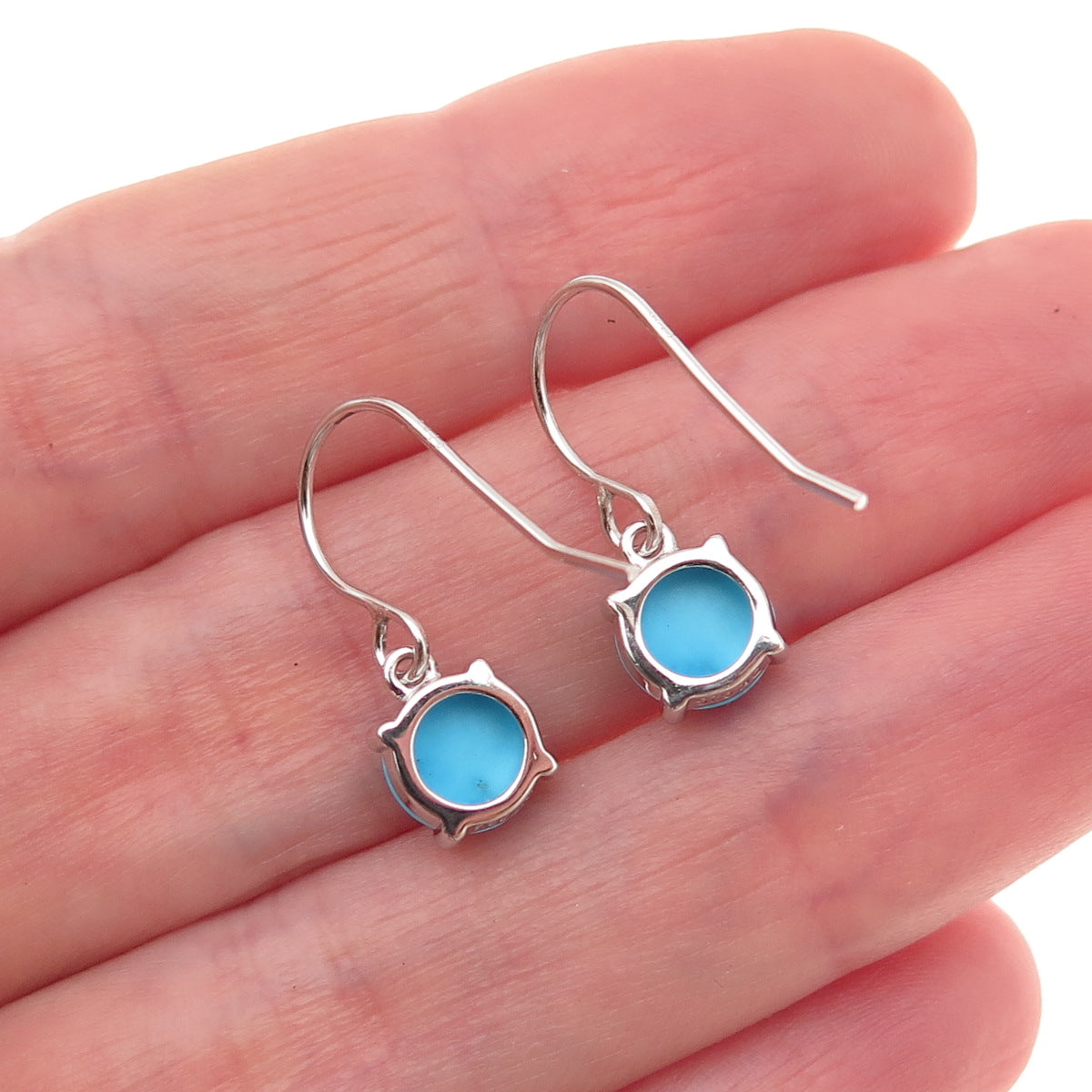 925 Sterling Silver Real Sleeping Beauty Turquoise Dangle Earrings