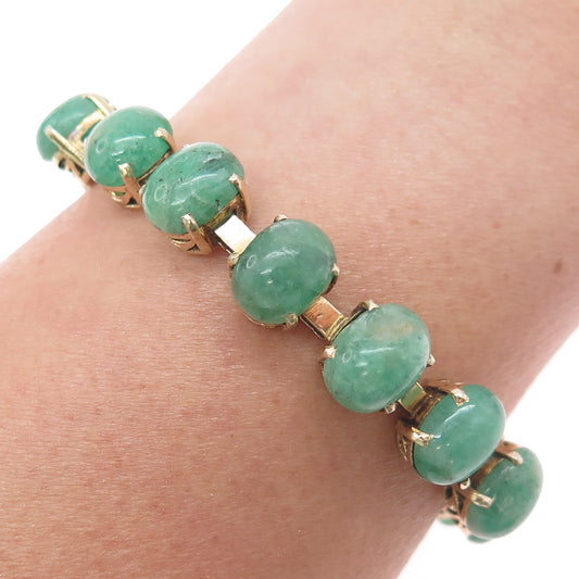 925 Sterling Silver Gold Plated Vintage Real Cabochon Emerald Bracelet 6.5"