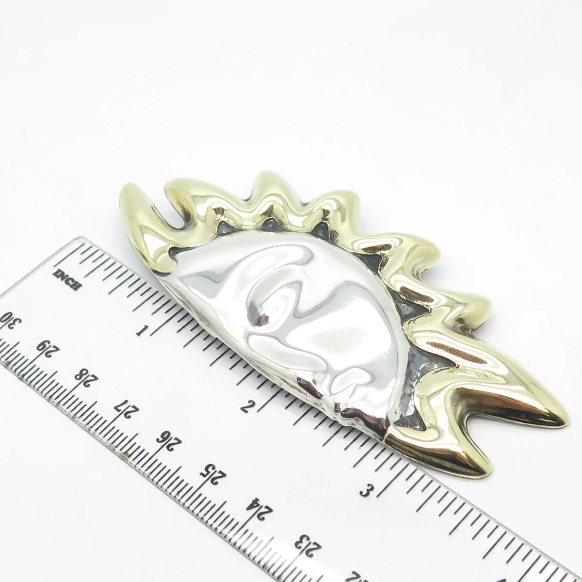 925 Sterling Silver 2-Tone Vintage Mexico Half Face Sun Pin Brooch