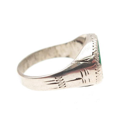 925 Sterling Silver Antique Art Deco Real Oval-Cut Green Onyx Ring Size 9