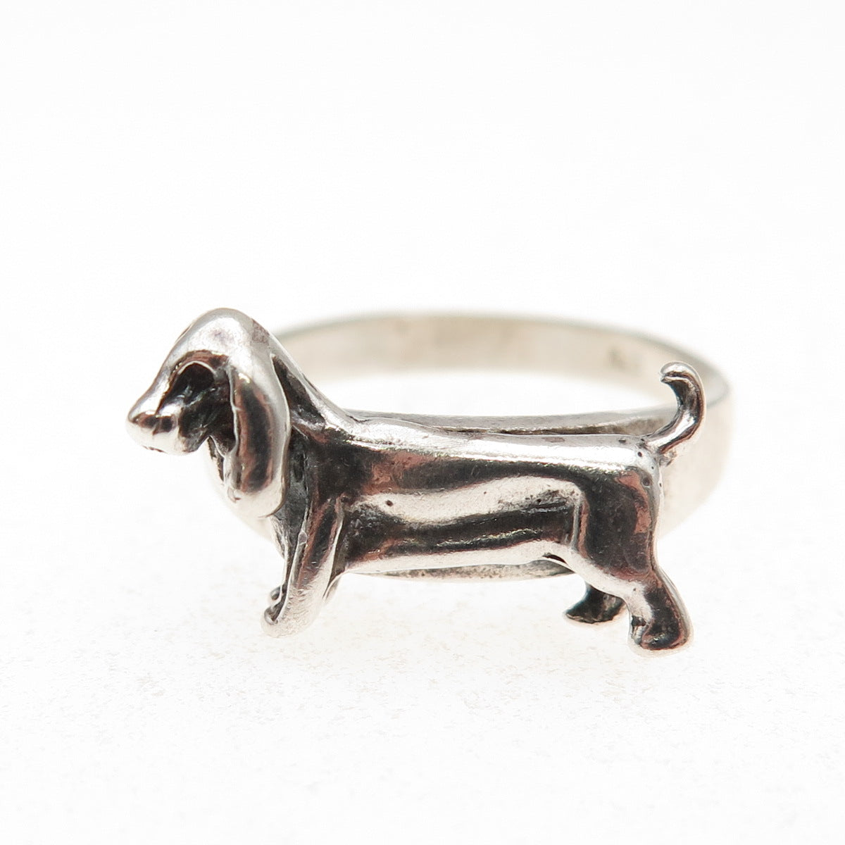 925 Sterling Silver Vintage Basset Hound Dog Oxidized Ring Size 7.5