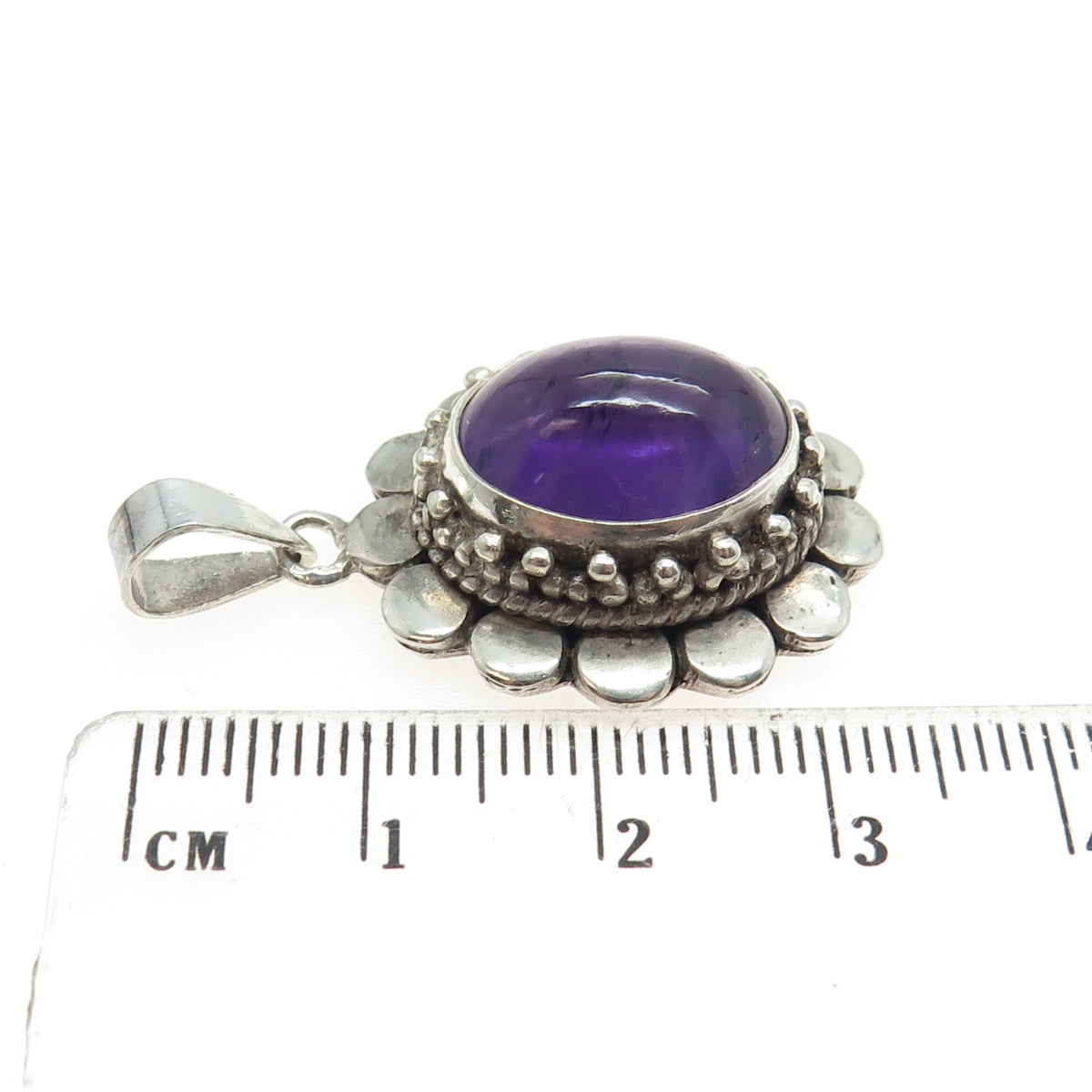 925 Sterling Silver Vintage Real Amethyst Gemstone Pendant