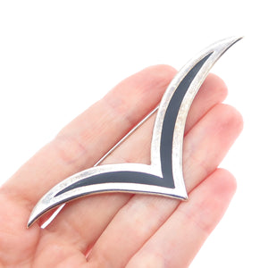925 Sterling Silver Vintage Mexico Real Black Onyx Modernist Seagull Pin Brooch