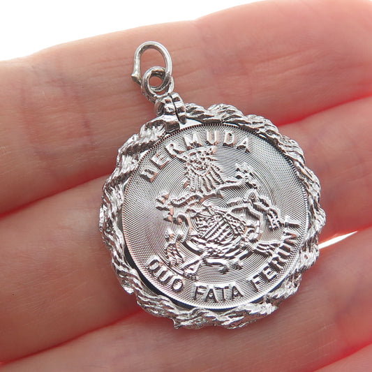 CREA 925 Sterling Silver Vintage Bermuda Coat of Arms Charm Pendant
