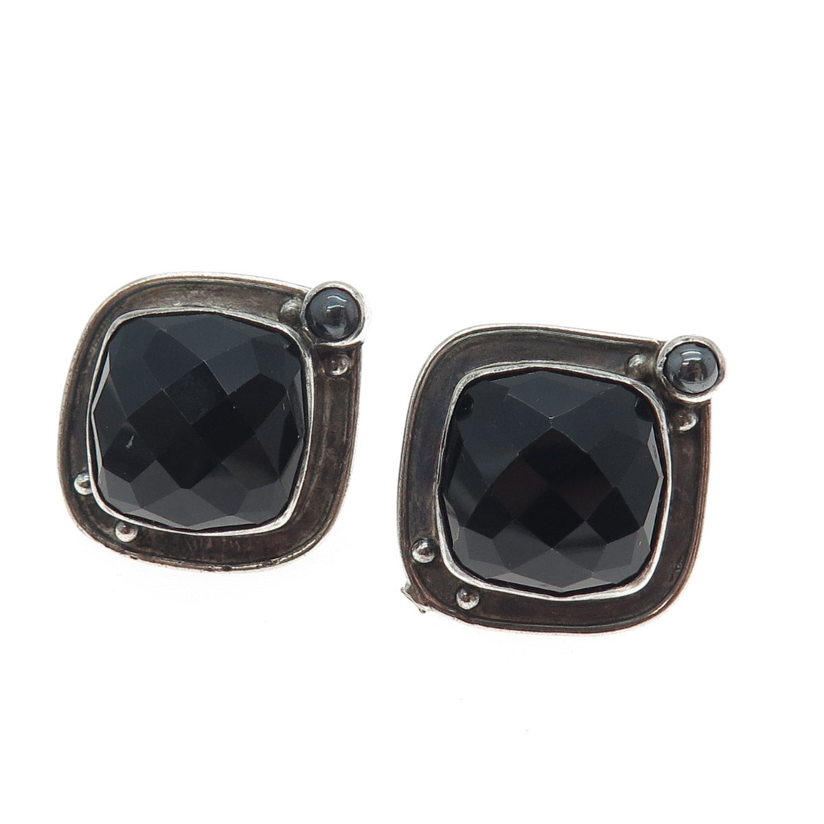 ECHO OF THE DREAMER Sterling Vintage Real Black Onyx Hematite Oxidized Earrings