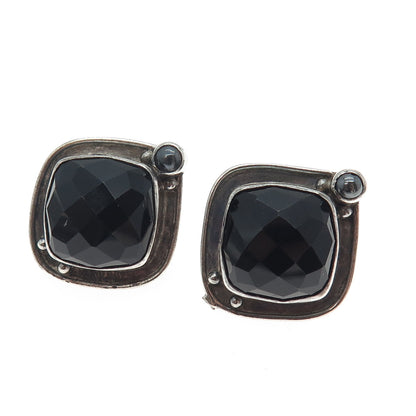ECHO OF THE DREAMER Sterling Vintage Real Black Onyx Hematite Oxidized Earrings