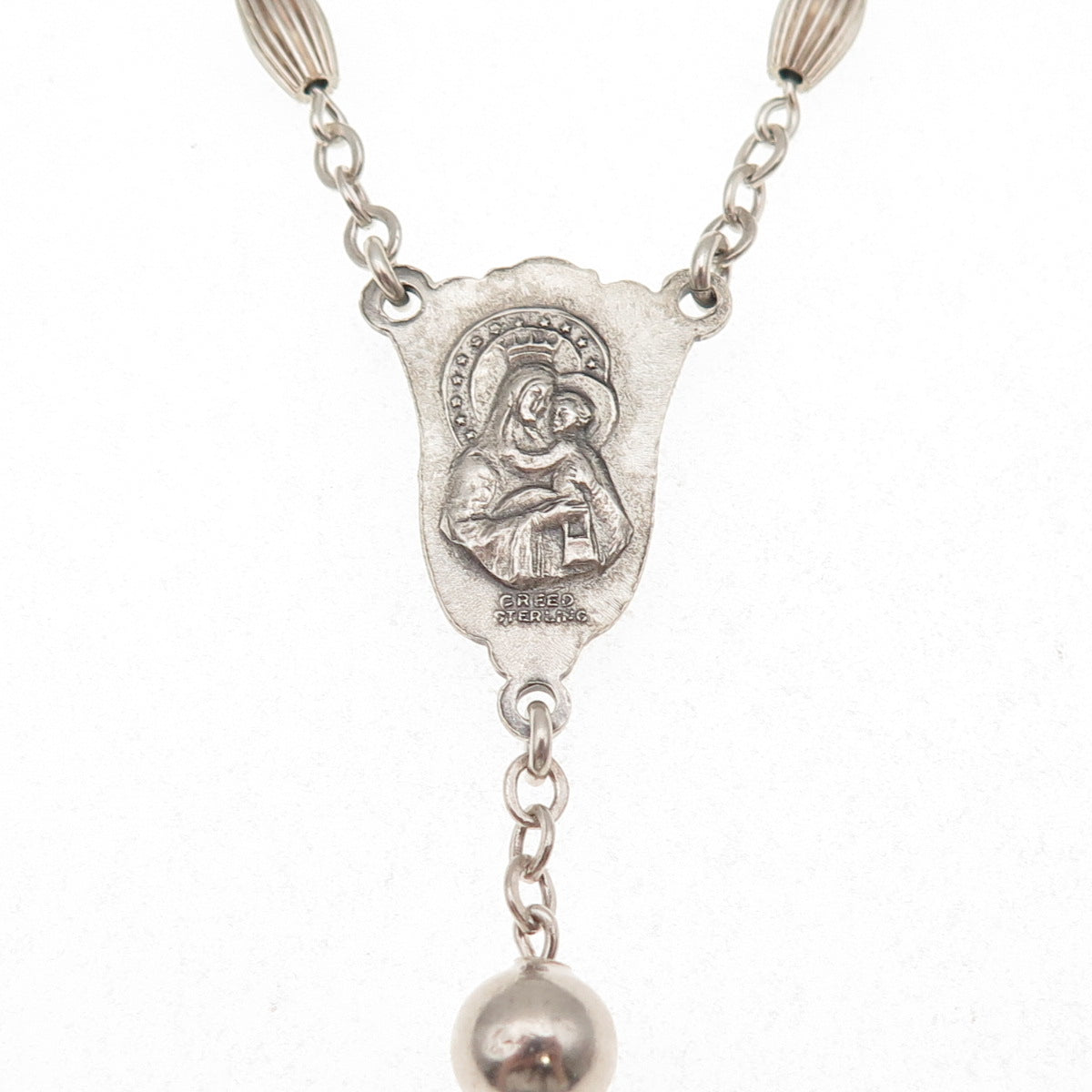 Creed 925 Sterling Silver Antique Art Deco Crucifix Cross Rosary Chain 32"