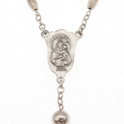 Creed 925 Sterling Silver Antique Art Deco Crucifix Cross Rosary Chain 32"