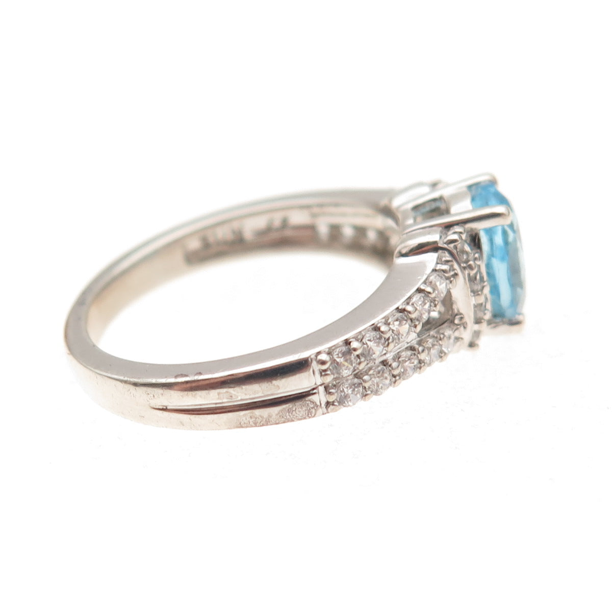 Sun 925 Sterling Silver Real Blue Topaz & C Z Ring Size 7