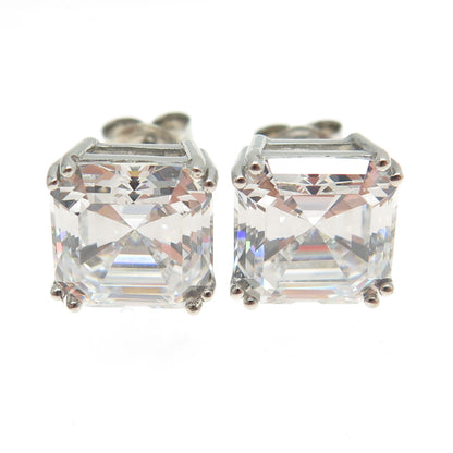 925 Sterling Silver Cushion-Cut Shaped C Z Stud Earrings