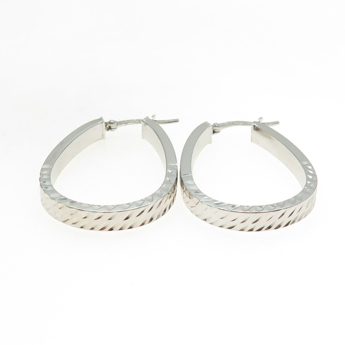 JCM JACMEL MAURITIUS 925 Sterling Silver Engraved Hinged Hoop Earrings