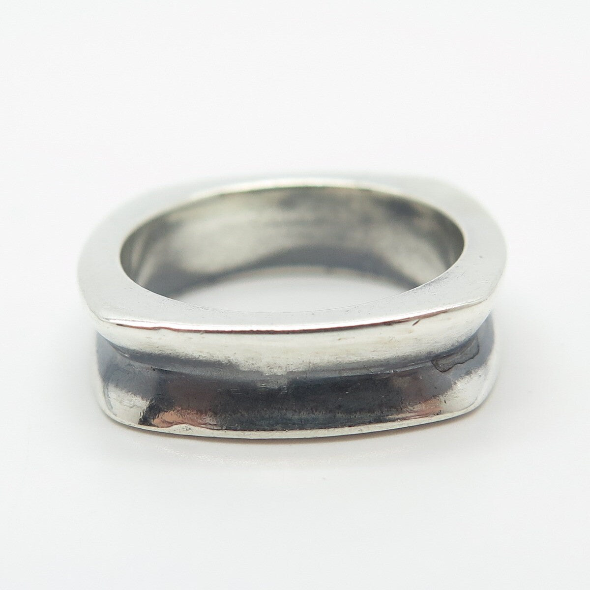 925 Sterling Silver Vintage Concave Square Ring Size 5