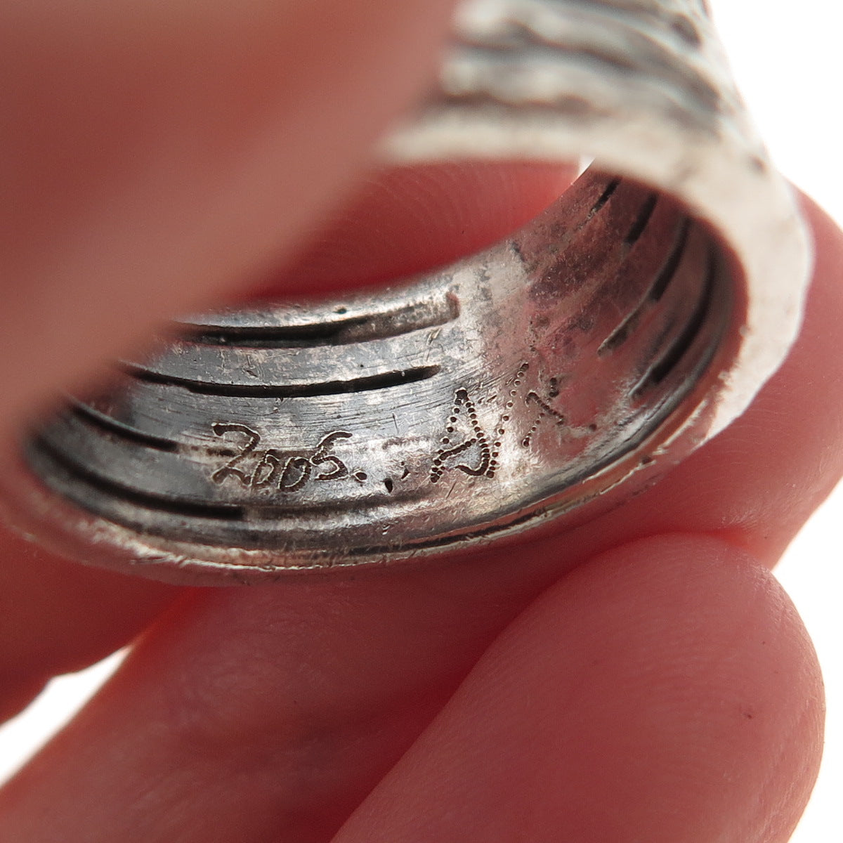 925 Sterling Silver Vintage 2005 Hammered 5-Row Oxidized Ring Size 7.5