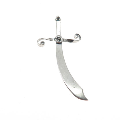 925 Sterling Silver Antique Art Deco Scimitar Sword Handmade Pin Brooch