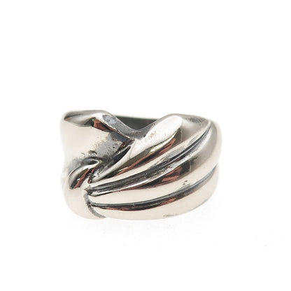 925 Sterling Silver Vintage Italy Modernist Tassel Oxidized Ring Size 7.25
