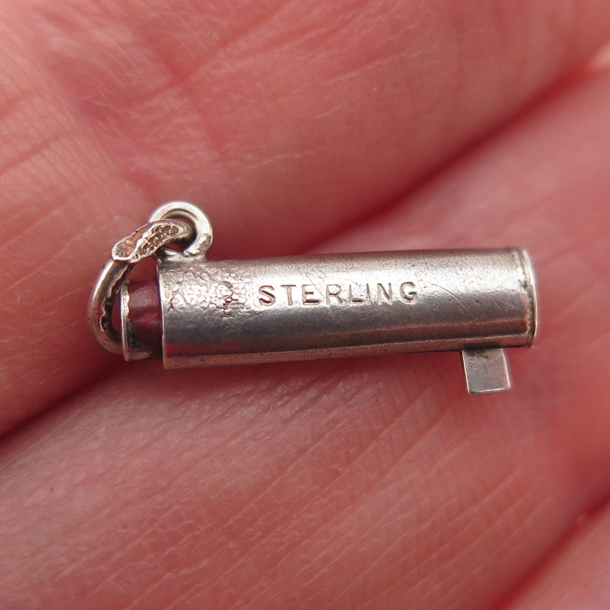 925 Sterling Silver Antique Art Deco Enamel Lipstick Movable Mini Charm Pendant