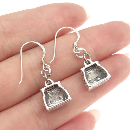 SUNWEST 925 Sterling Silver Vintage Picnic Basket Dangling Earrings
