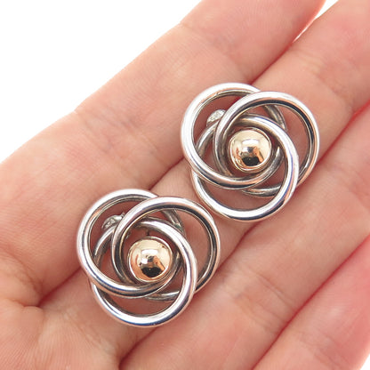 14K Gold & 925 Sterling Silver Vintage Modernist Trinity Flower Earrings