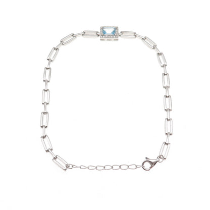 Han 925 Sterling Silver Real Blue & White Topaz Bracelet 7.5-8.5"