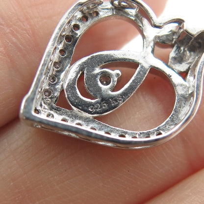 925 Sterling Silver Real Round-Cut Diamond Mom & Child Heart Slide Pendant