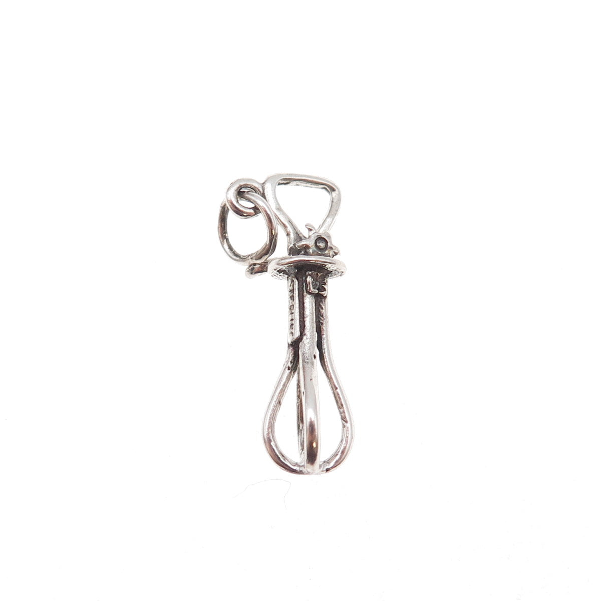 925 Sterling Silver Antique Art Deco Whisk Oxidized 3D Charm Pendant