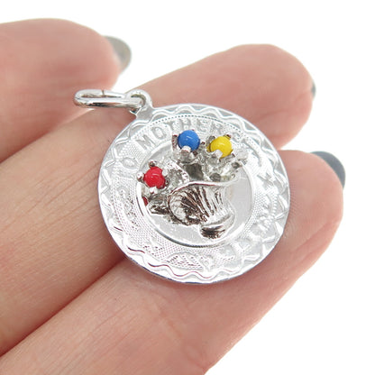 FORSTNER 925 Sterling Silver Vintage Glass "To Mother" Floral Basket Pendant