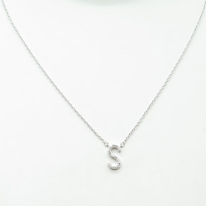 SUN 925 Sterling Silver Real Diamond Letter "S" Cable Chain Necklace 16-18"