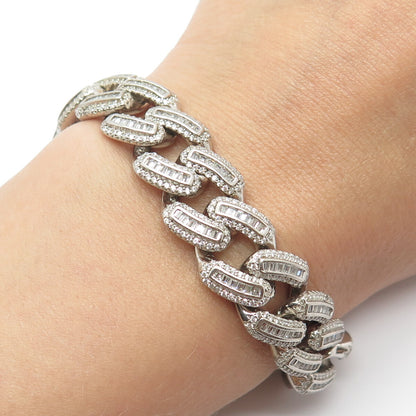 925 Sterling Silver C Z Heavy Cuban Link Bracelet 9"