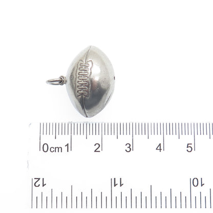 BEAU 925 Sterling Silver Antique Art Deco Football Ball 3D Charm Pendant