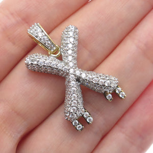 925 Sterling Silver Gold Plated Round-Cut Shaped C Z Letter X Sparkle Pendant