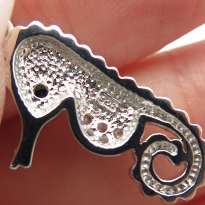 925 Sterling Silver White & Black C Z Seahorse Pendant Rolo Chain Necklace 18"
