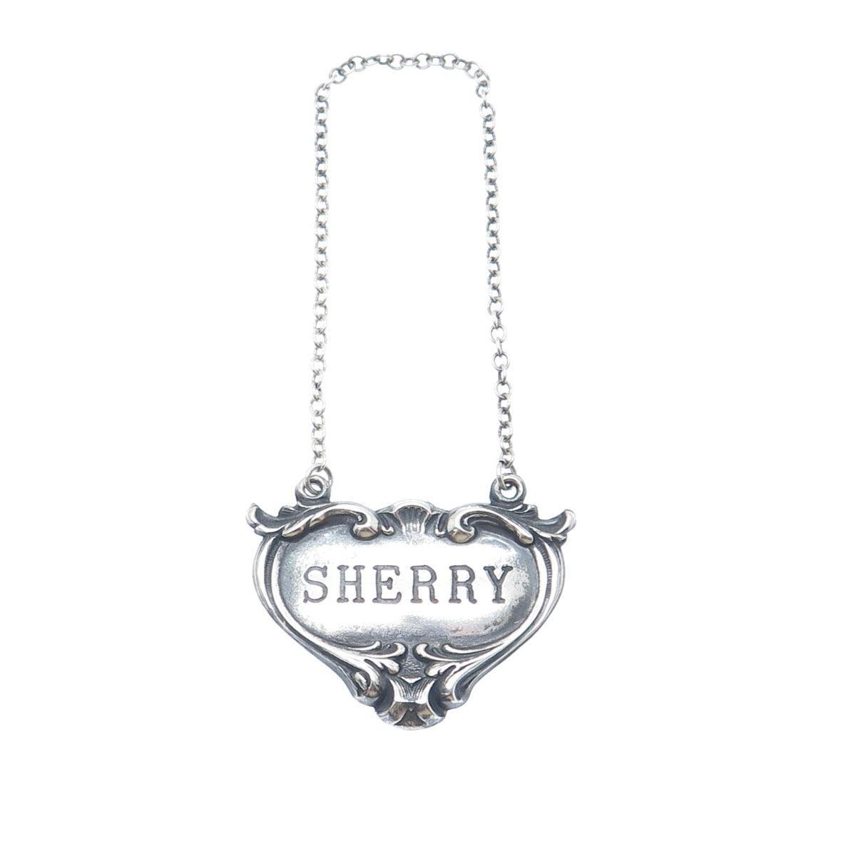 JS & CO. 925 Sterling Silver Antique Art Deco Sherry Oxidized Bottle Tag 6"