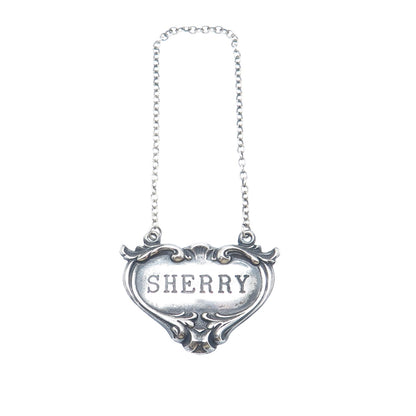 JS & CO. 925 Sterling Silver Antique Art Deco Sherry Oxidized Bottle Tag 6"