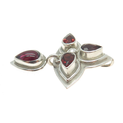 SAJEN 925 Sterling Silver Vintage Real Tourmaline & Red Garnet Gemstone Pendant