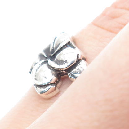 925 Sterling Silver Vintage Flower Oxidized Ring Size 7