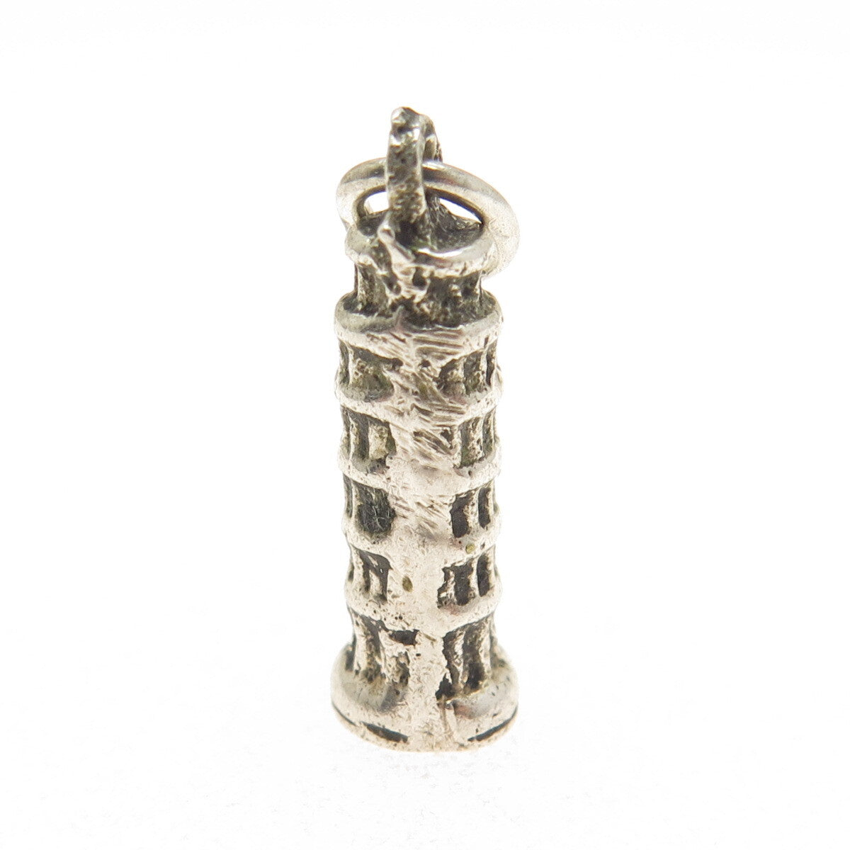 800 Silver Vintage Pisa Tower Minimalist Oxidized Charm Pendant