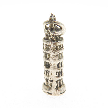 800 Silver Vintage Pisa Tower Minimalist Oxidized Charm Pendant