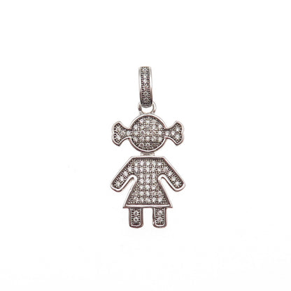 925 Sterling Silver Round-Cut C Z Girl Charm Pendant