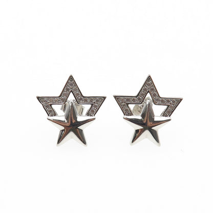925 Sterling Silver Round-Cut C Z Star Stud Earrings