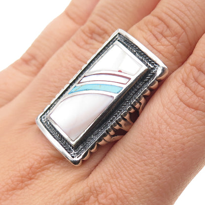 CFJ Collins Fine 925 Sterling Silver Vintage Real Turquoise & MOP Ring Size 7