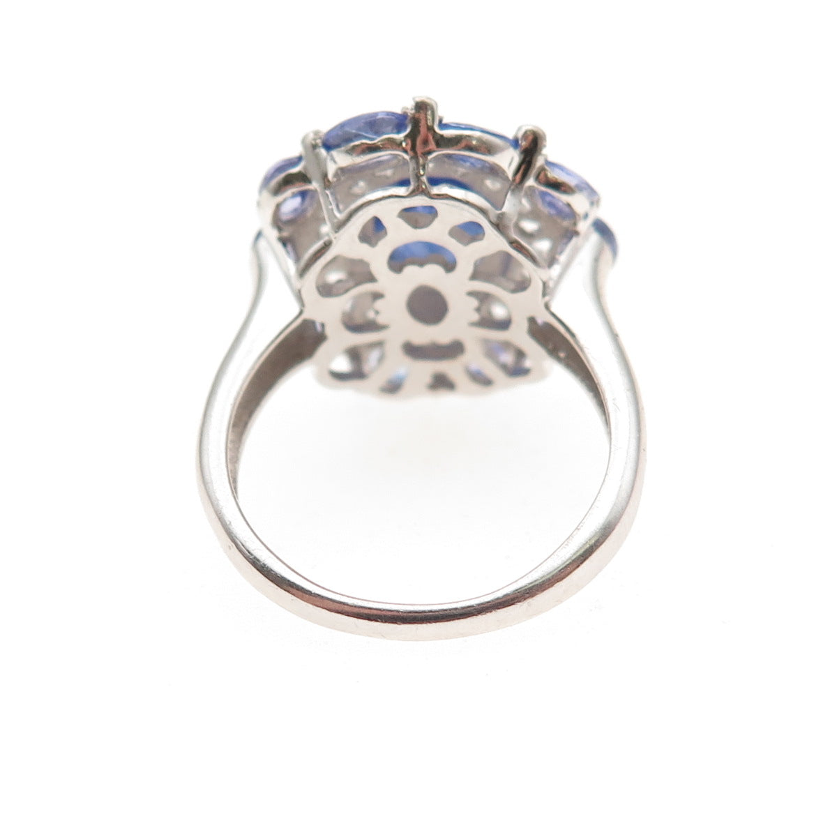 925 Sterling Silver Real Oval-Cut Tanzanite & Round-Cut White Topaz Ring Size 6