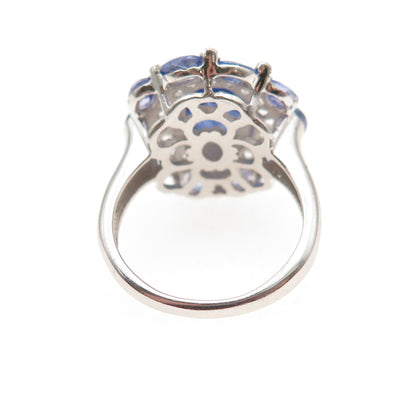 925 Sterling Silver Real Oval-Cut Tanzanite & Round-Cut White Topaz Ring Size 6