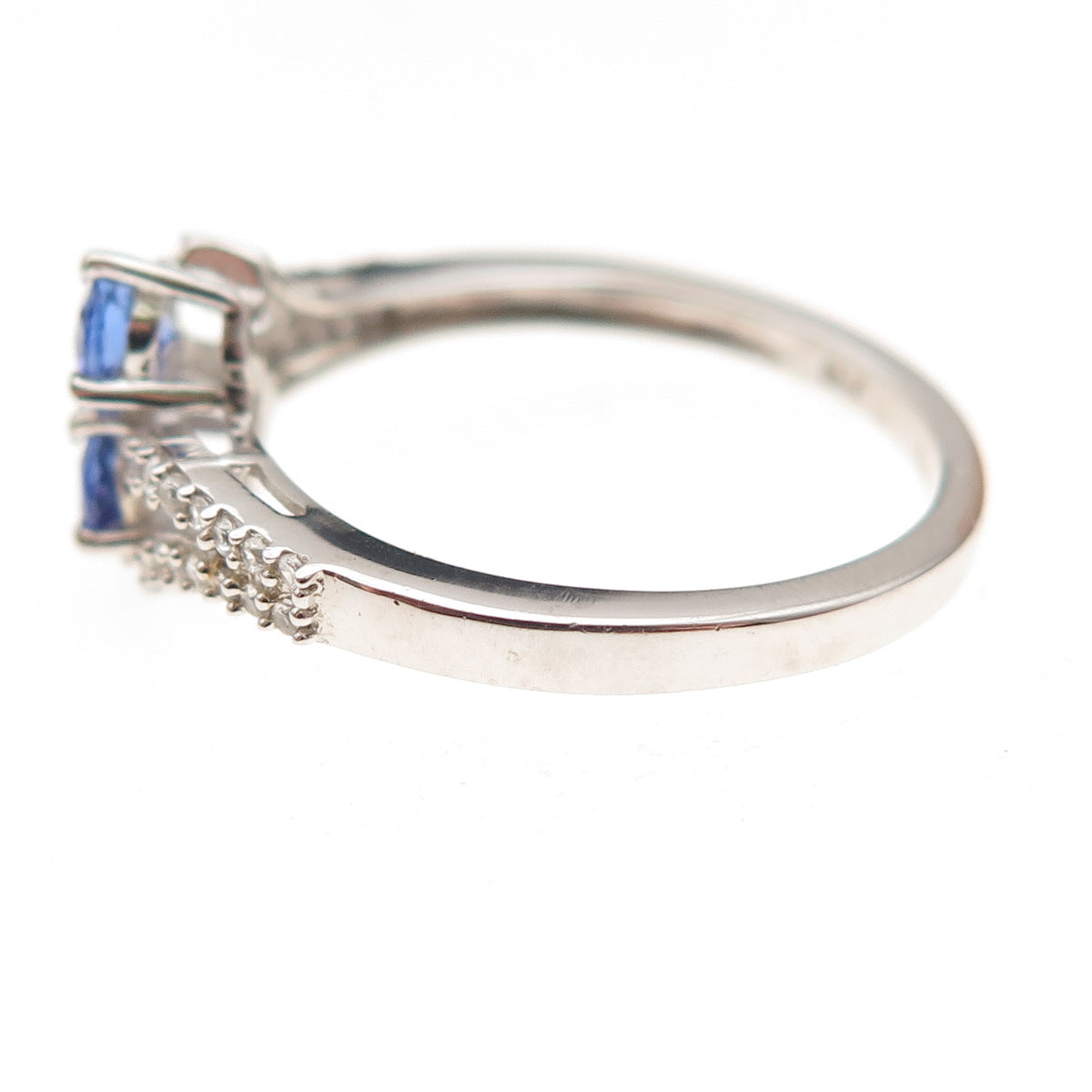 Chuck Clemency 925 Sterling Silver Real Tanzanite & White Topaz Ring Size 8.25