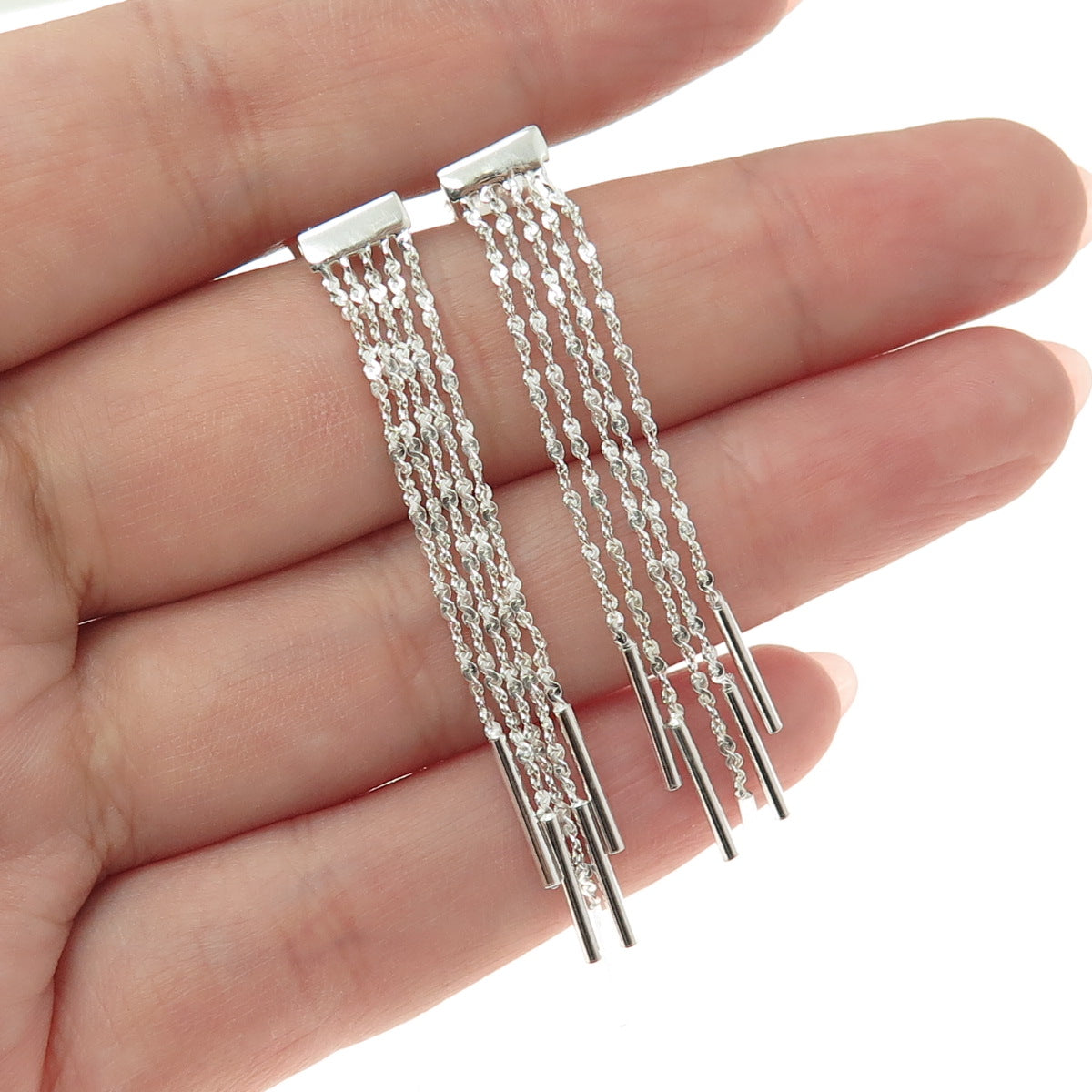 925 Sterling Silver Singapore Chain Dangling Earrings