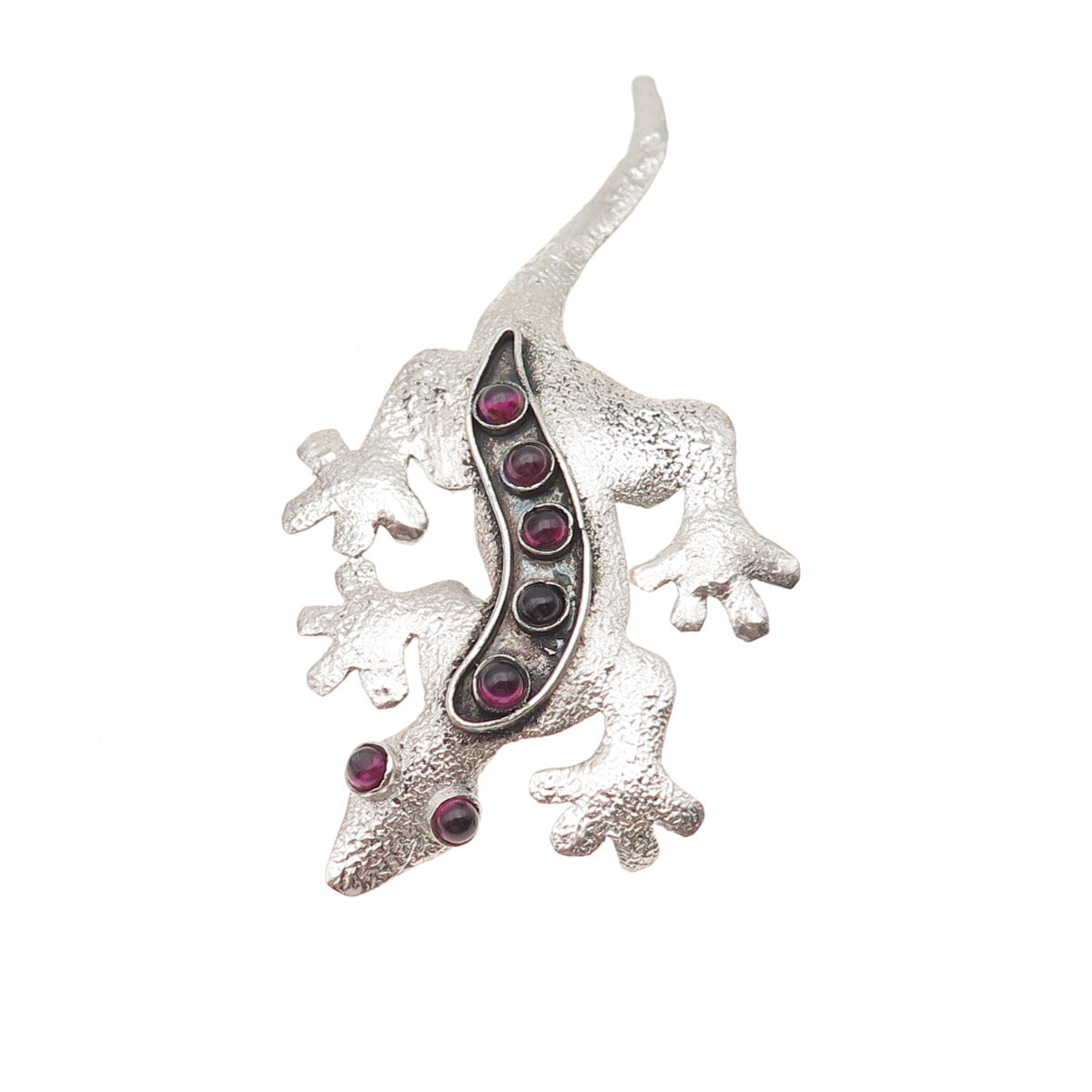925 Sterling Silver Vintage Real Tourmaline Lizard Oxidized Pin Brooch