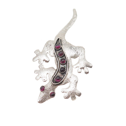 925 Sterling Silver Vintage Real Tourmaline Lizard Oxidized Pin Brooch